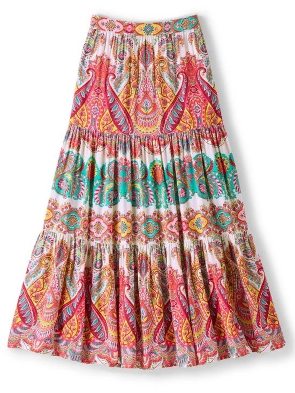 NEW Boho Tiered Maxi Skirt in Pink & Turquoise